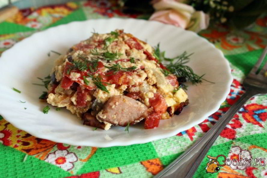 Рецепт омлета с овощами и ветчиной