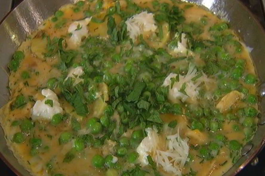 Рецепт омлета с зеленым горошком, картофелем и сыром