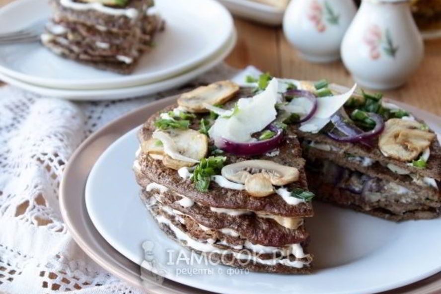 Рецепт печеночного торта с грибами