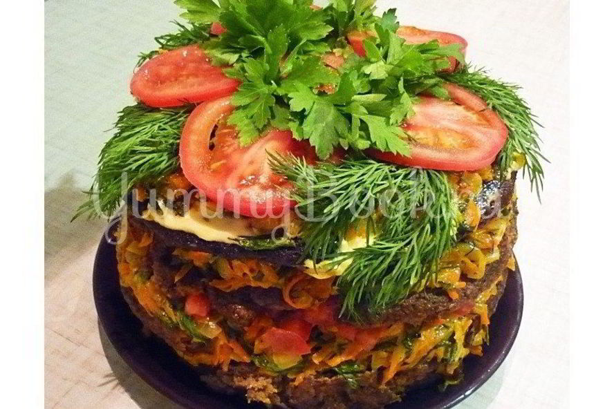 Рецепт печеночного торта с зеленью и помидорами