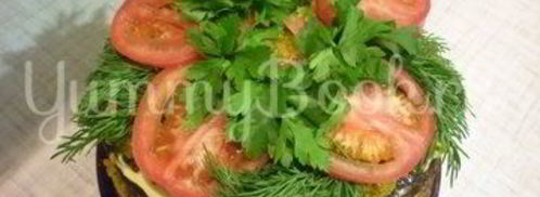 печеночный торт с зеленью и помидорами. Шаг 23