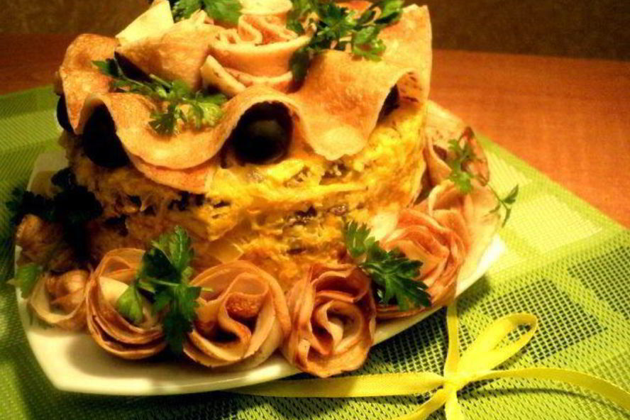 Рецепт закусочного блинно-печеночный торт