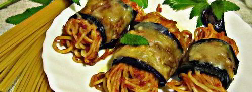 роллы из баклажанов со спагетти. Шаг 12