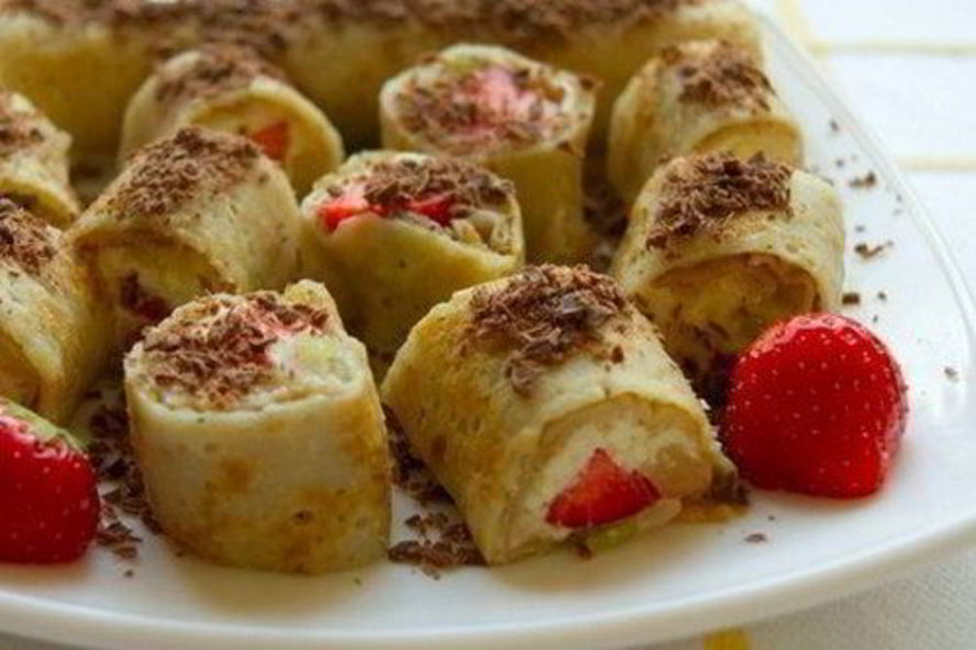 Рецепт роллов из блинов с творожной начинкой