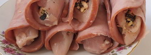 рулеты из куриного филе в ветчинной шубке. Шаг 6