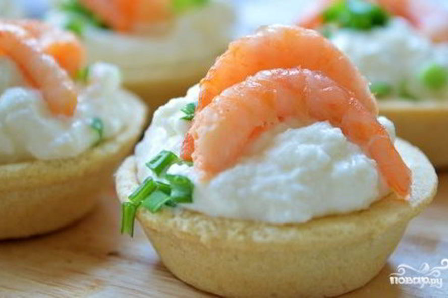 Рецепт тарталеток с креветками и сыром