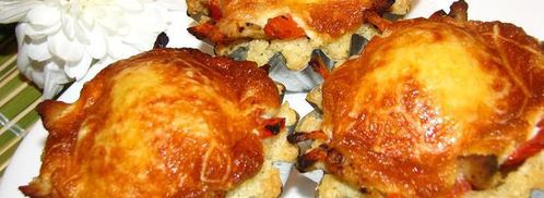 закусочные рисовые тарталетки с запеченными овощами и куриным филе под сыром. Шаг 18